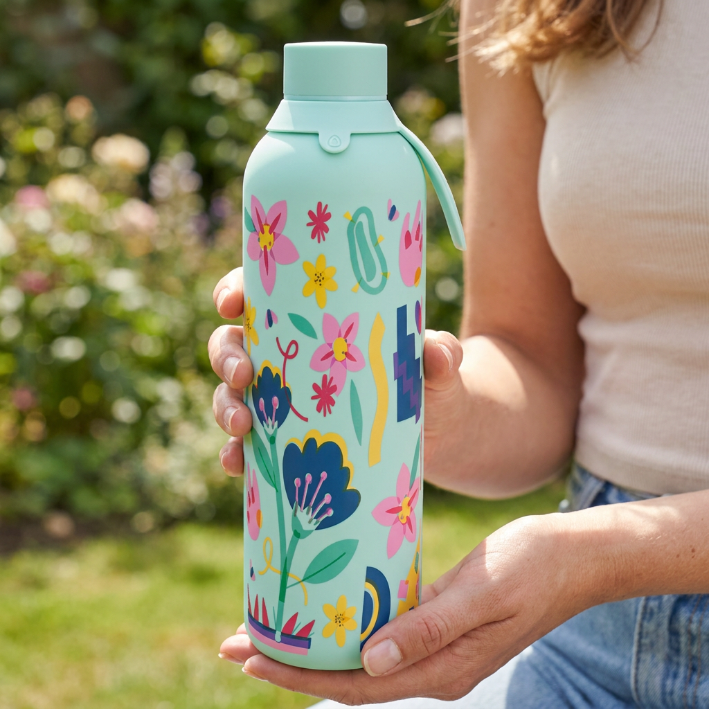 Botella Térmica de Acero Inoxidable con Interior Cerámico y Doble Tapón – Little Botanical | Aurea