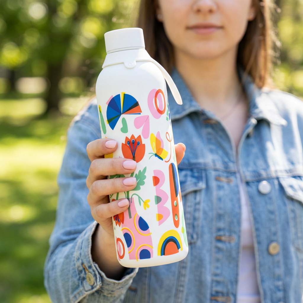 Botella Térmica de Acero Inoxidable con Interior Cerámico y Doble Tapón – Little Botanical | Aurea