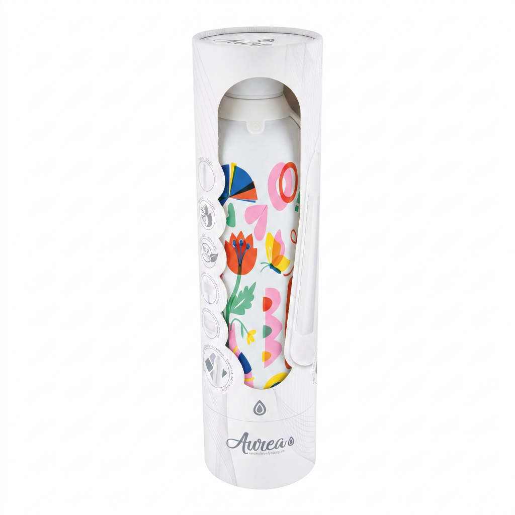 Botella Térmica de Acero Inoxidable con Interior Cerámico y Doble Tapón – Little Botanical | Aurea