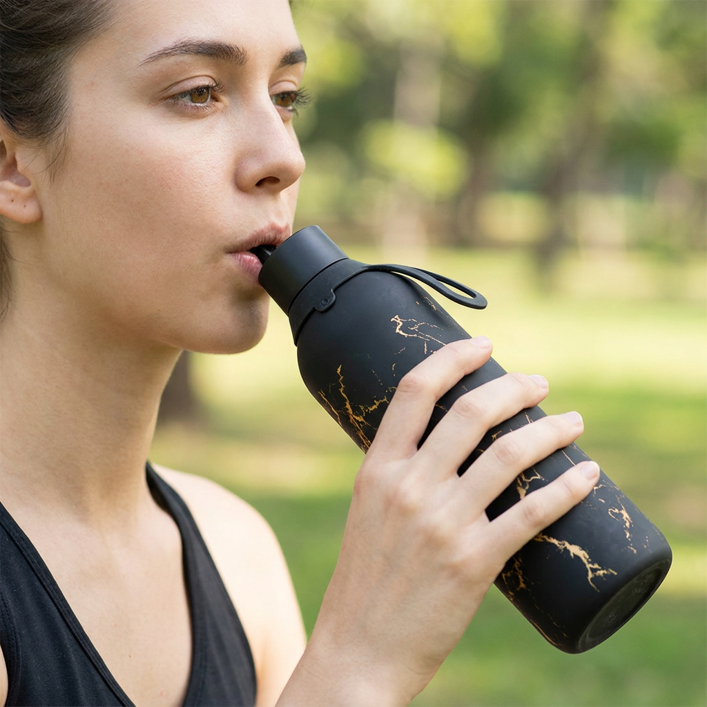 Botella Térmica de Acero Inoxidable con Interior Cerámico y Doble Tapón – Pure Gold | Aurea