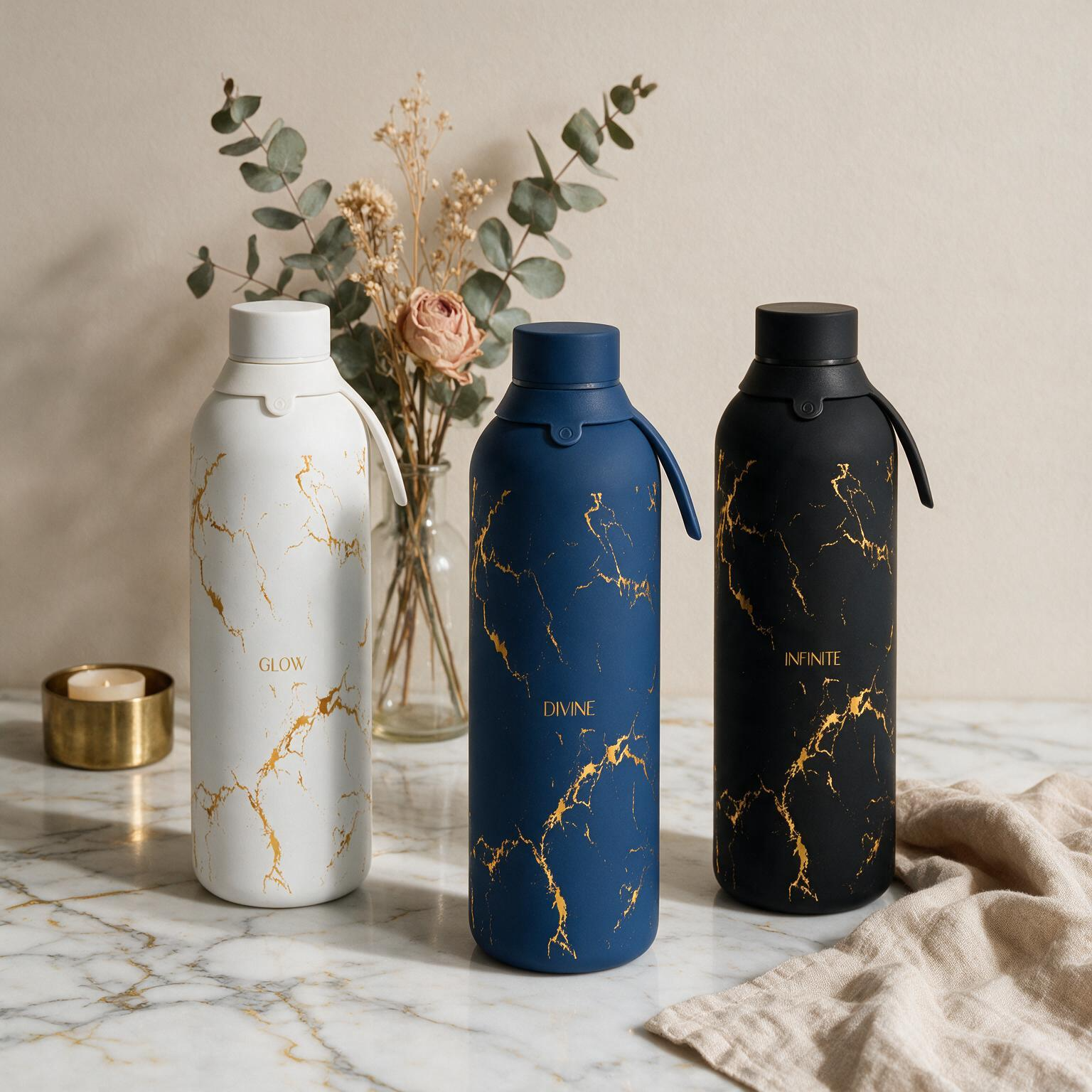 Botella Térmica de Acero Inoxidable con Interior Cerámico y Doble Tapón – Pure Gold | Aurea