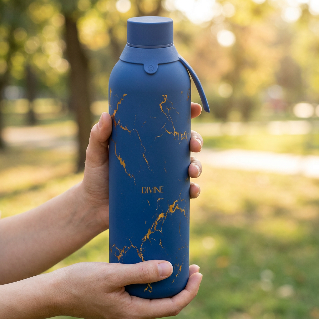 Botella Térmica de Acero Inoxidable con Interior Cerámico y Doble Tapón – Pure Gold | Aurea