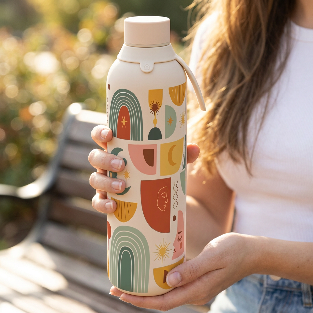 Botella Térmica de Acero Inoxidable con Interior Cerámico y Doble Tapón – Boho Soul | Aurea