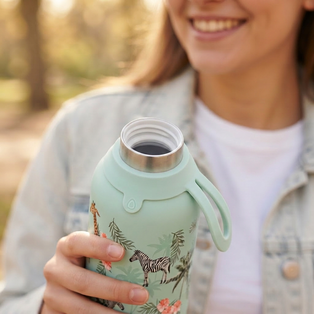 Botella Térmica de Acero Inoxidable con Interior Cerámico y Doble Tapón – Savanna Life | Aurea