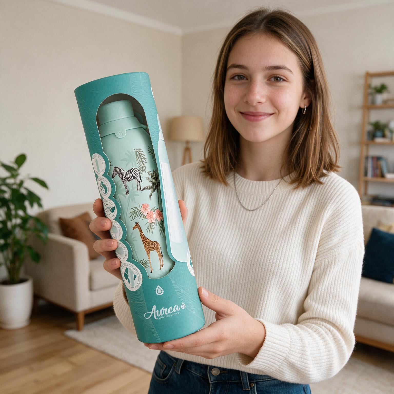 Botella Térmica de Acero Inoxidable con Interior Cerámico y Doble Tapón – Savanna Life | Aurea