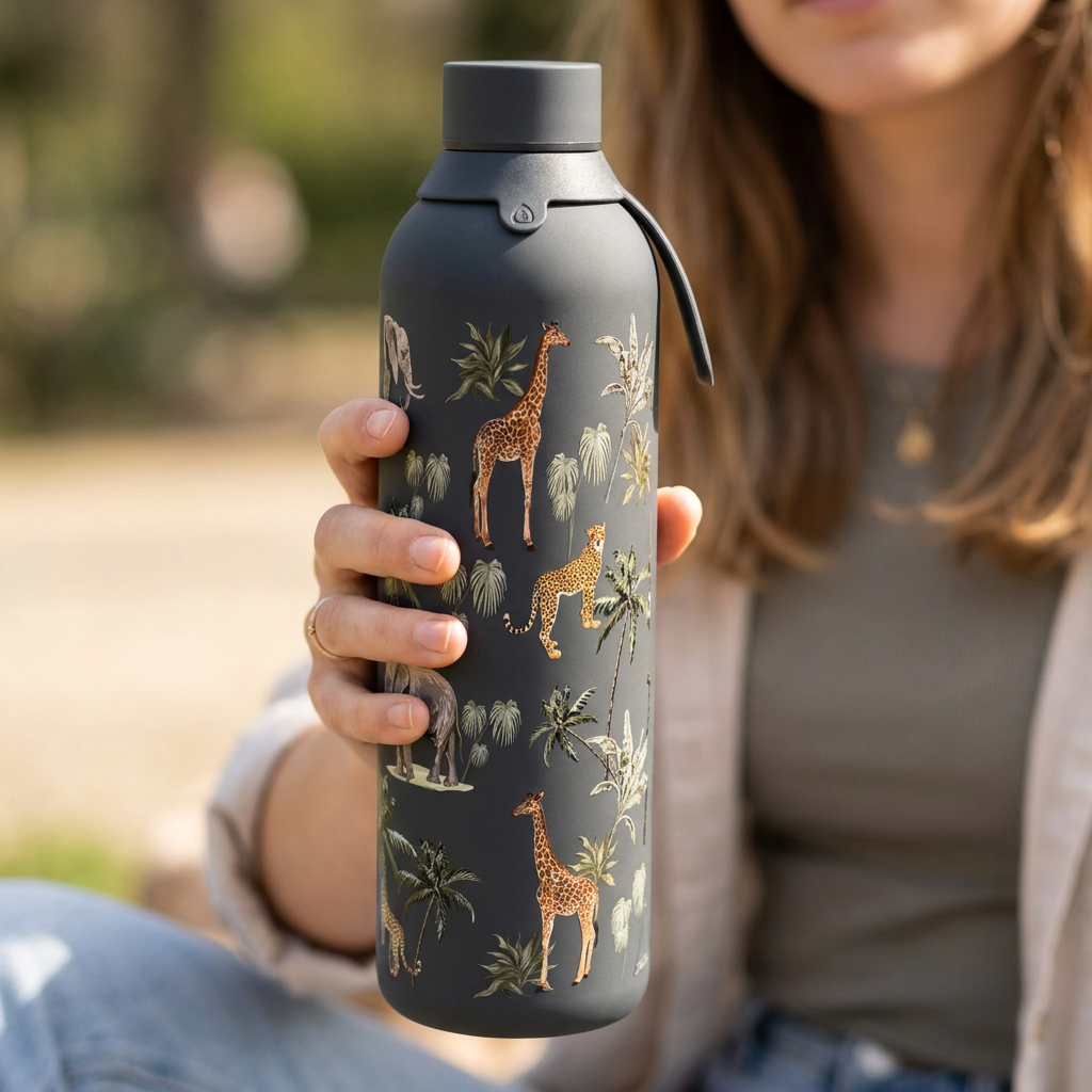 Botella Térmica de Acero Inoxidable con Interior Cerámico y Doble Tapón – Savanna Life | Aurea
