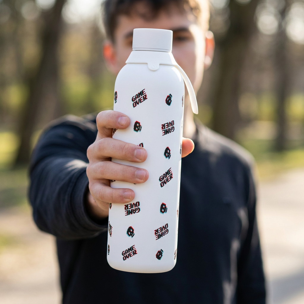 Botella Térmica de Acero Inoxidable con Interior Cerámico y Doble Tapón – Arcade Skull | Aurea