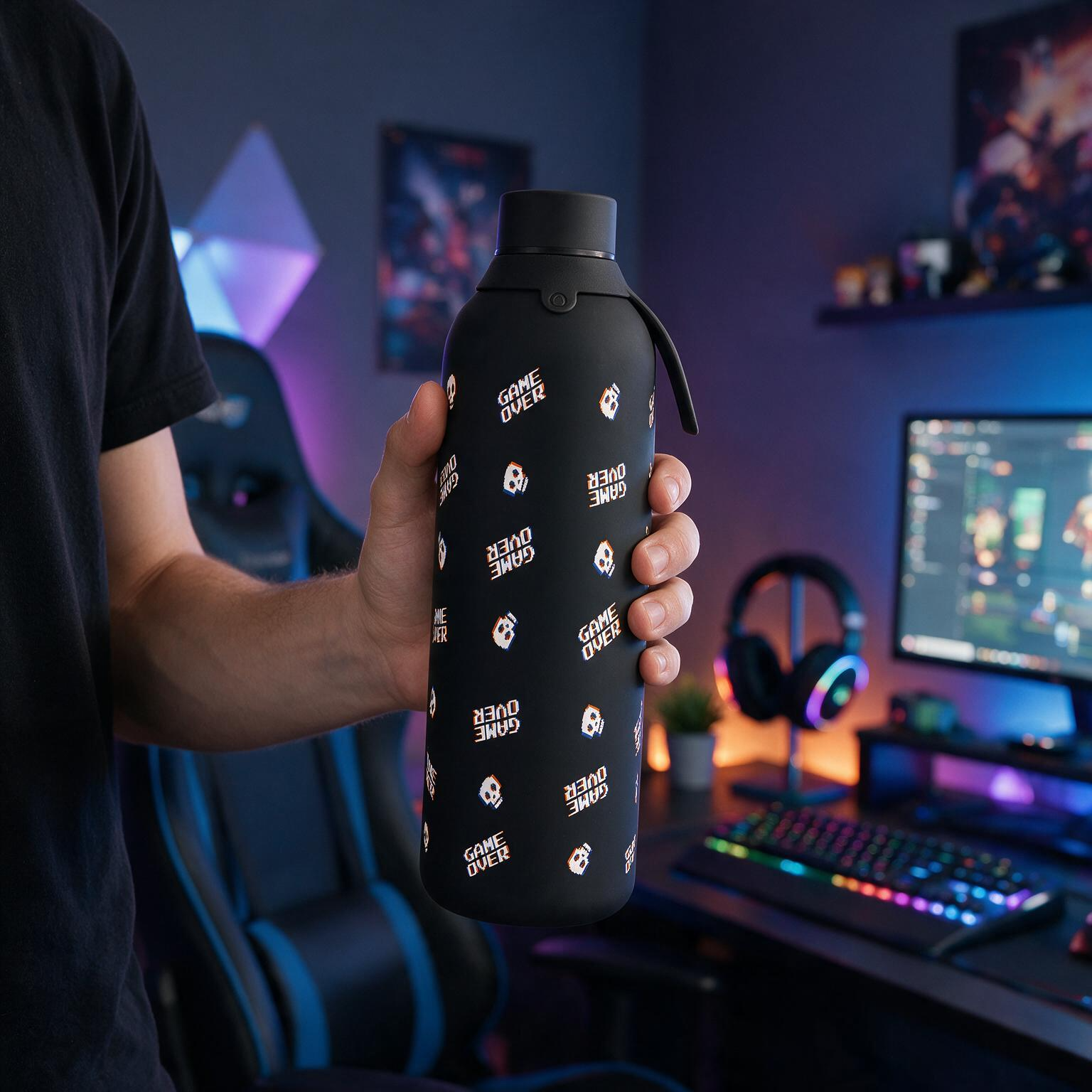 Botella Térmica de Acero Inoxidable con Interior Cerámico y Doble Tapón – Arcade Skull | Aurea