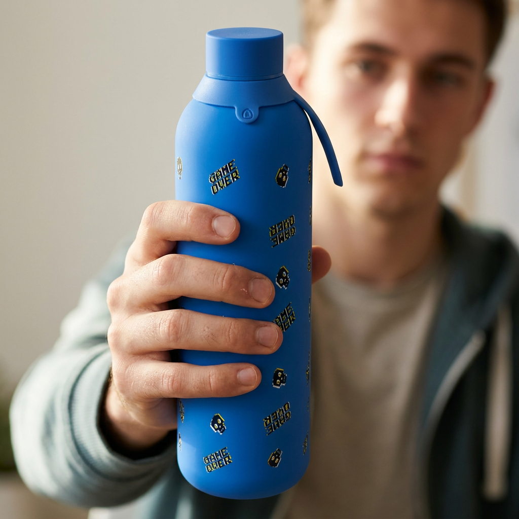 Botella Térmica de Acero Inoxidable con Interior Cerámico y Doble Tapón – Arcade Skull | Aurea