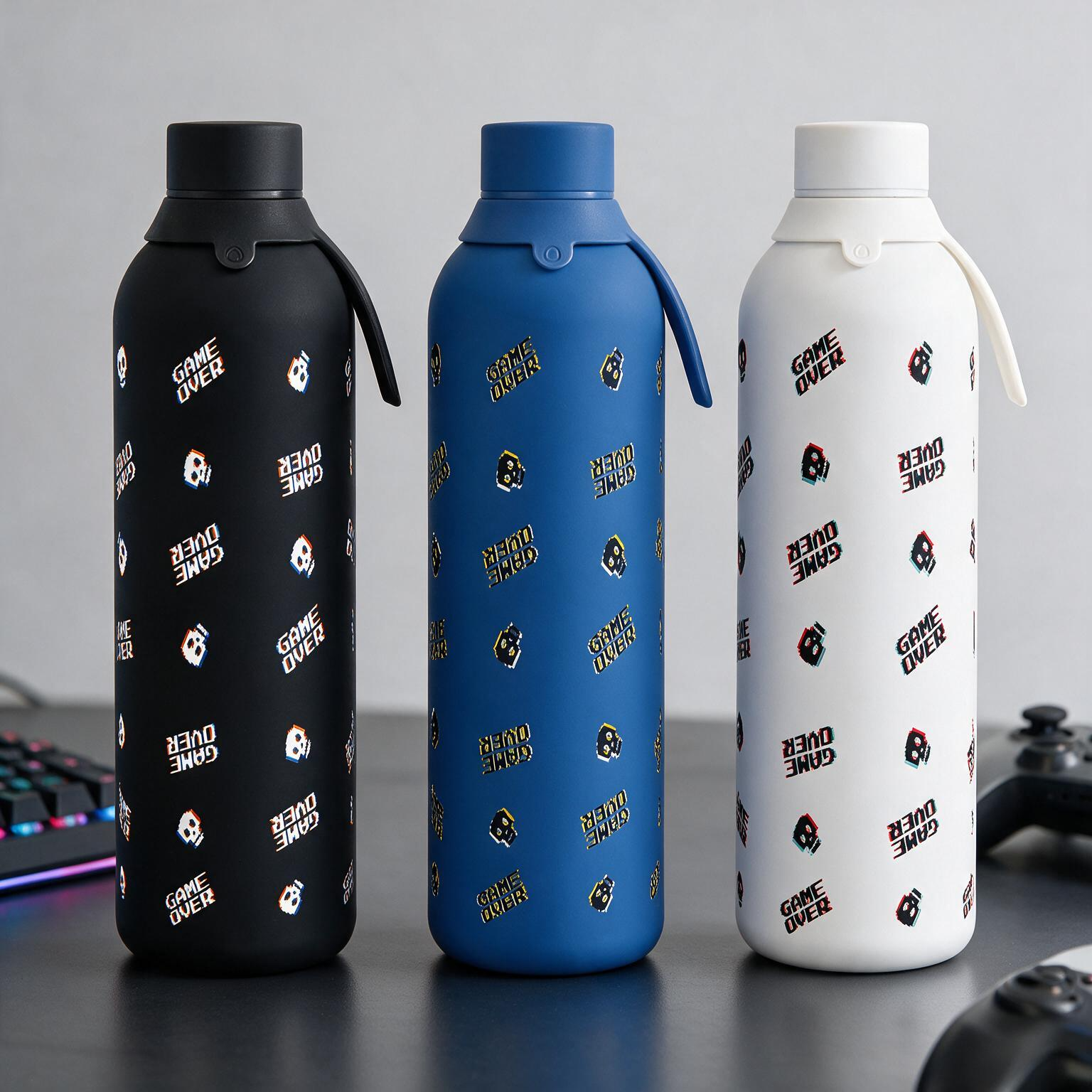 Botella Térmica de Acero Inoxidable con Interior Cerámico y Doble Tapón – Arcade Skull | Aurea