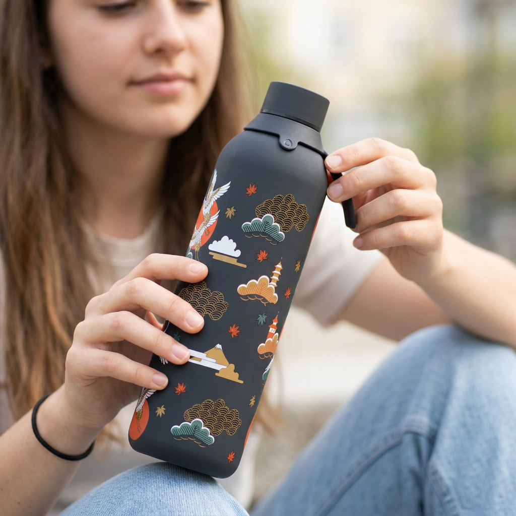 Botella Térmica de Acero Inoxidable con Interior Cerámico y Doble Tapón – Tokyo Sky | Aurea