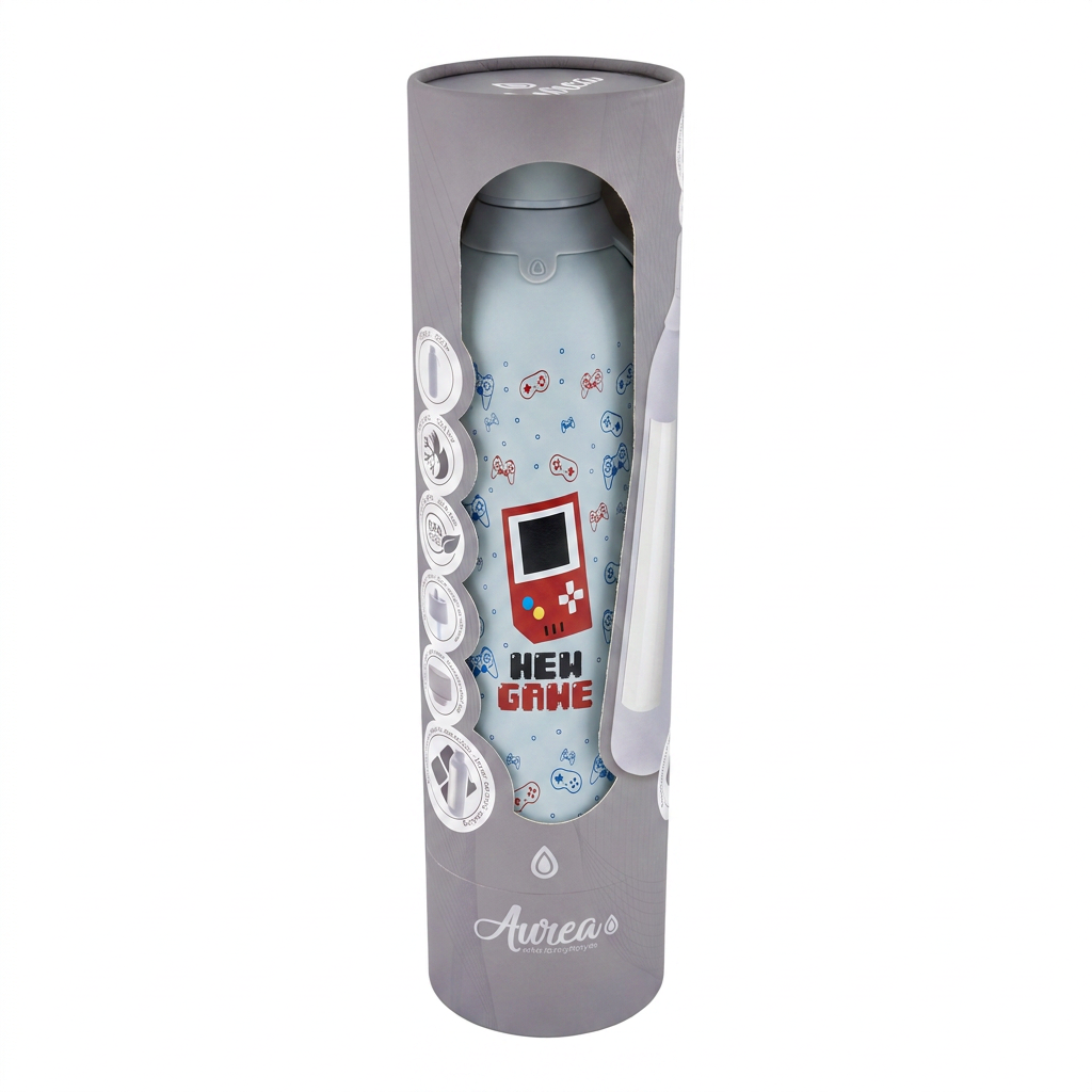 Botella Térmica de Acero Inoxidable con Interior Cerámico y Doble Tapón – Pixel Gaming | Aurea