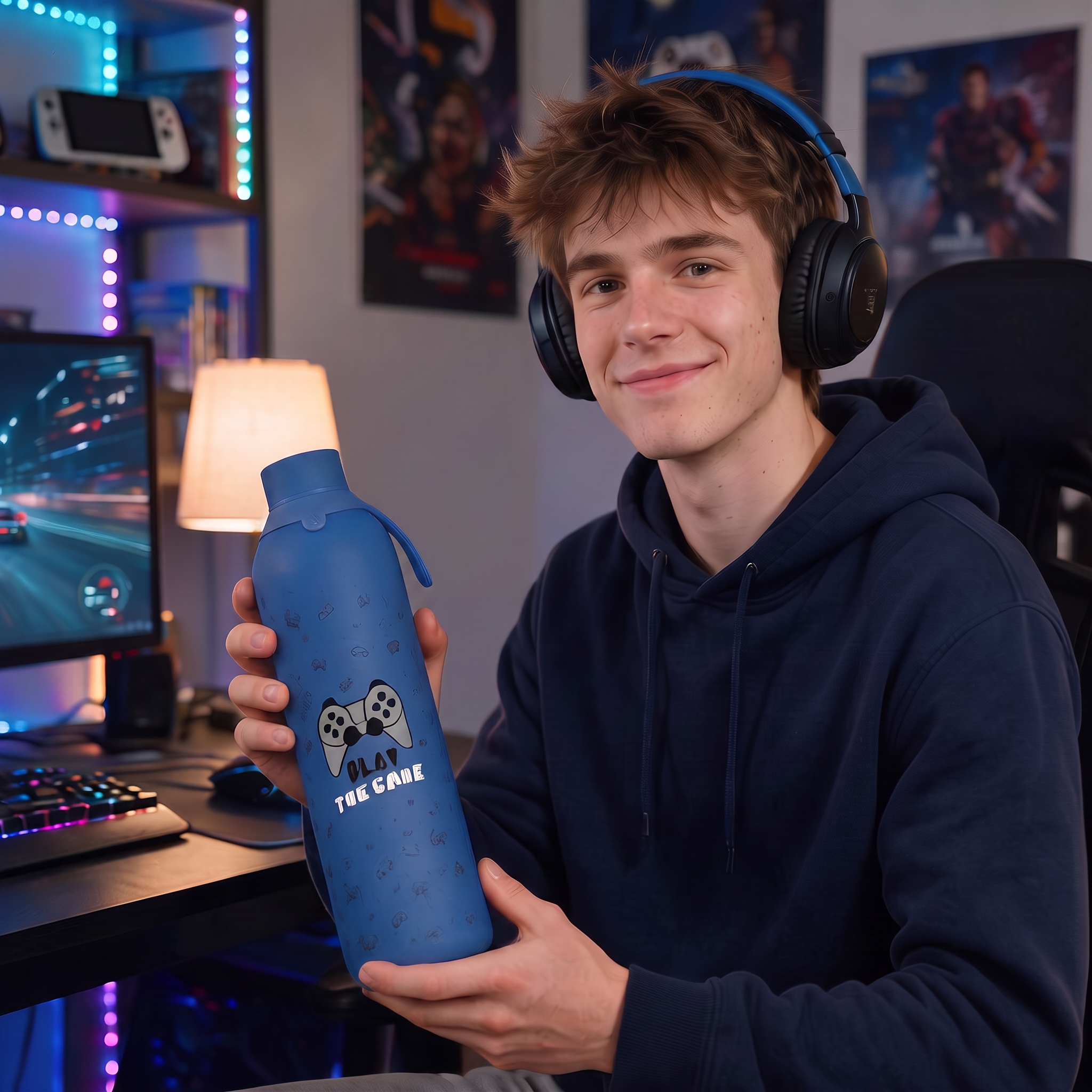 Botella Térmica de Acero Inoxidable con Interior Cerámico y Doble Tapón – Pixel Gaming | Aurea