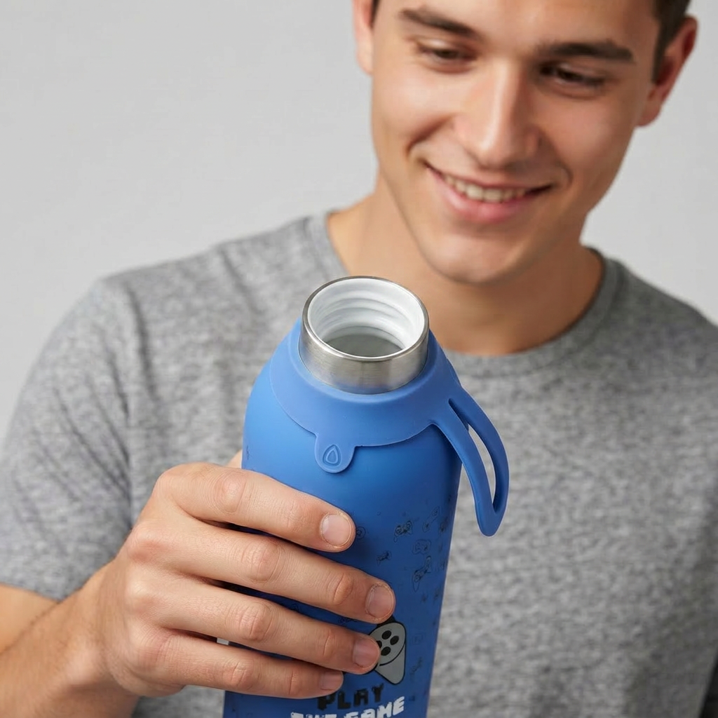 Botella Térmica de Acero Inoxidable con Interior Cerámico y Doble Tapón – Pixel Gaming | Aurea