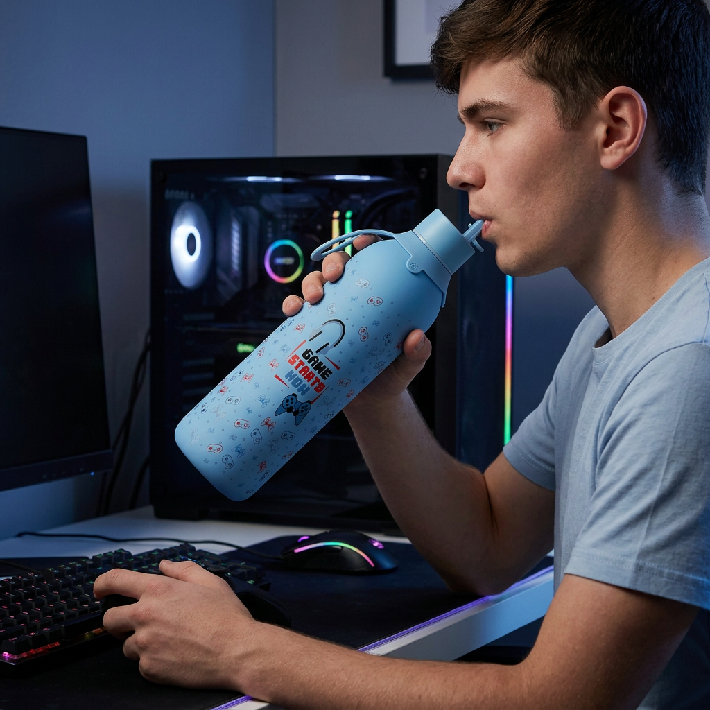 Botella Térmica de Acero Inoxidable con Interior Cerámico y Doble Tapón – Pixel Gaming | Aurea