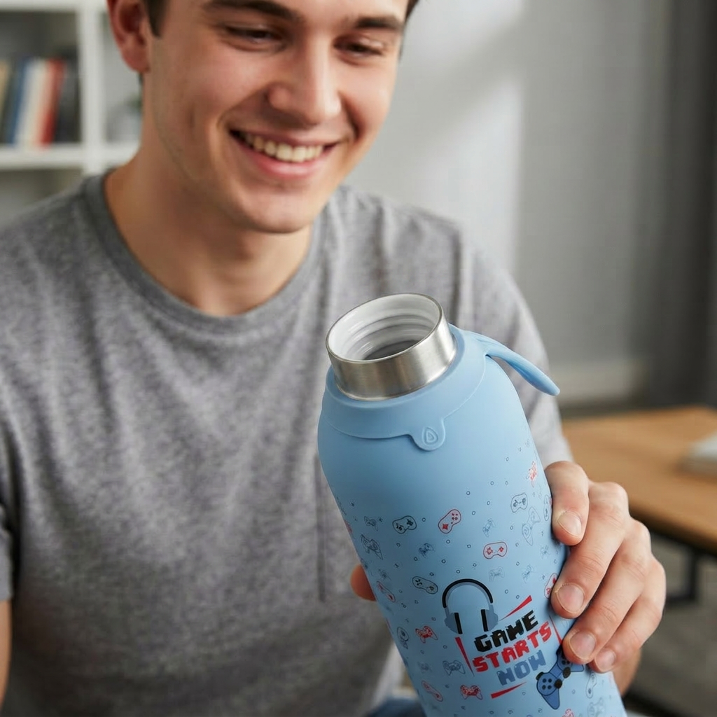 Botella Térmica de Acero Inoxidable con Interior Cerámico y Doble Tapón – Pixel Gaming | Aurea