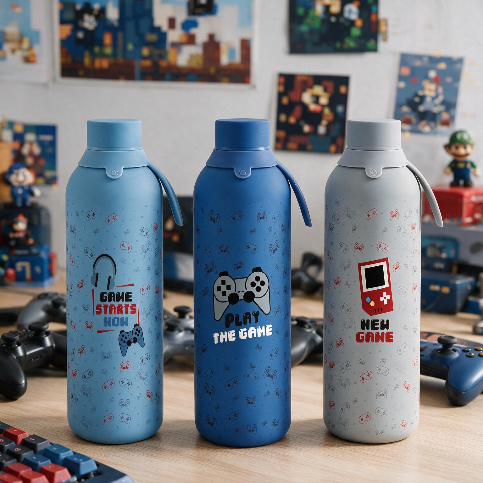 Botella Térmica de Acero Inoxidable con Interior Cerámico y Doble Tapón – Pixel Gaming | Aurea