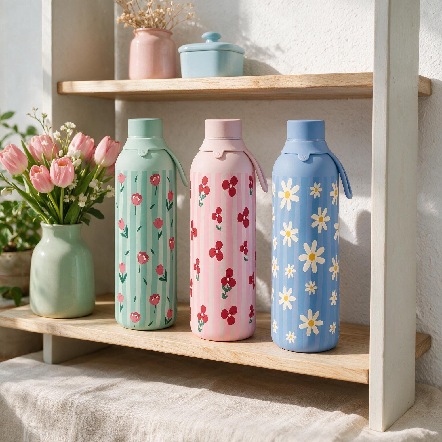 Botella Térmica de Acero Inoxidable con Interior Cerámico y Doble Tapón – Floral Picnic | Aurea
