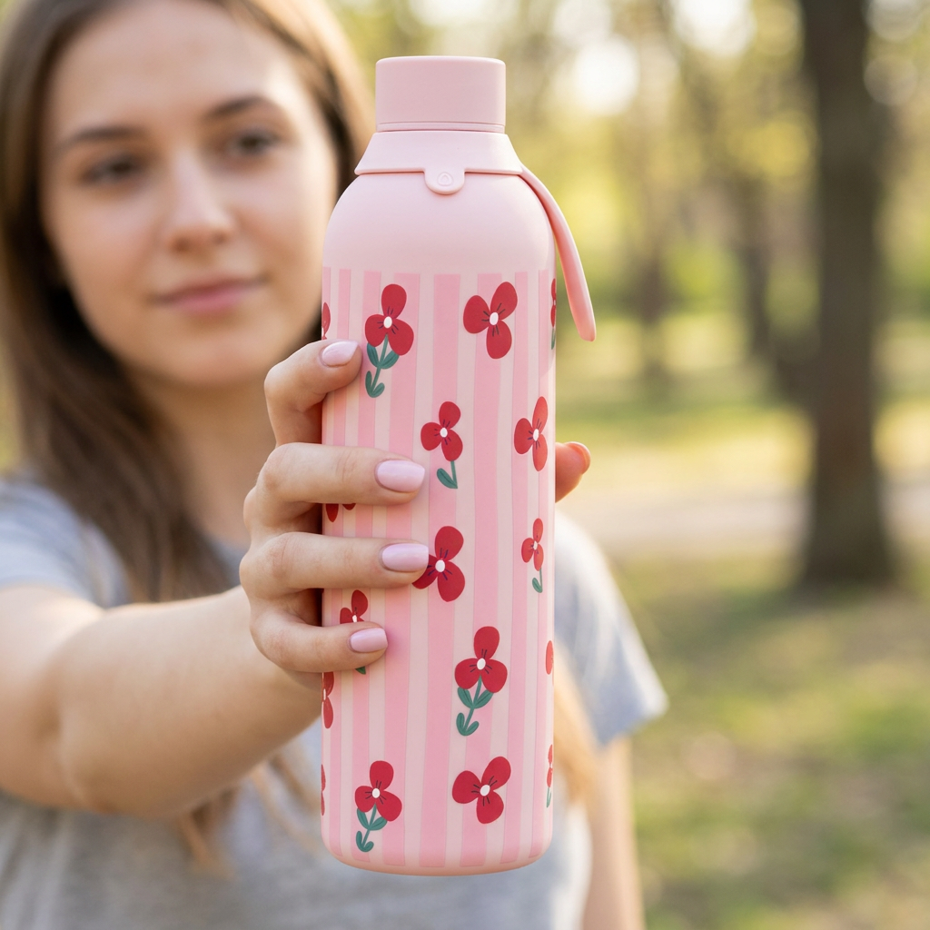 Botella Térmica de Acero Inoxidable con Interior Cerámico y Doble Tapón – Floral Picnic | Aurea