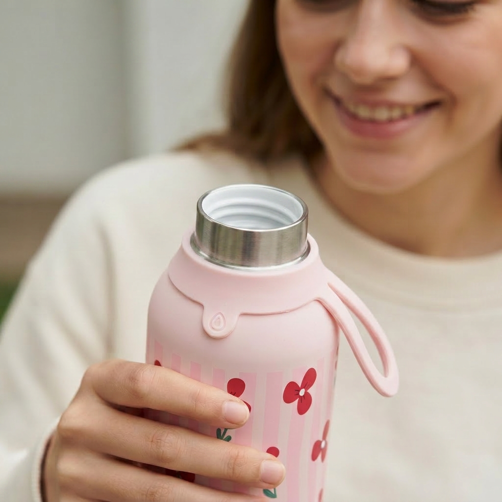 Botella Térmica de Acero Inoxidable con Interior Cerámico y Doble Tapón – Floral Picnic | Aurea