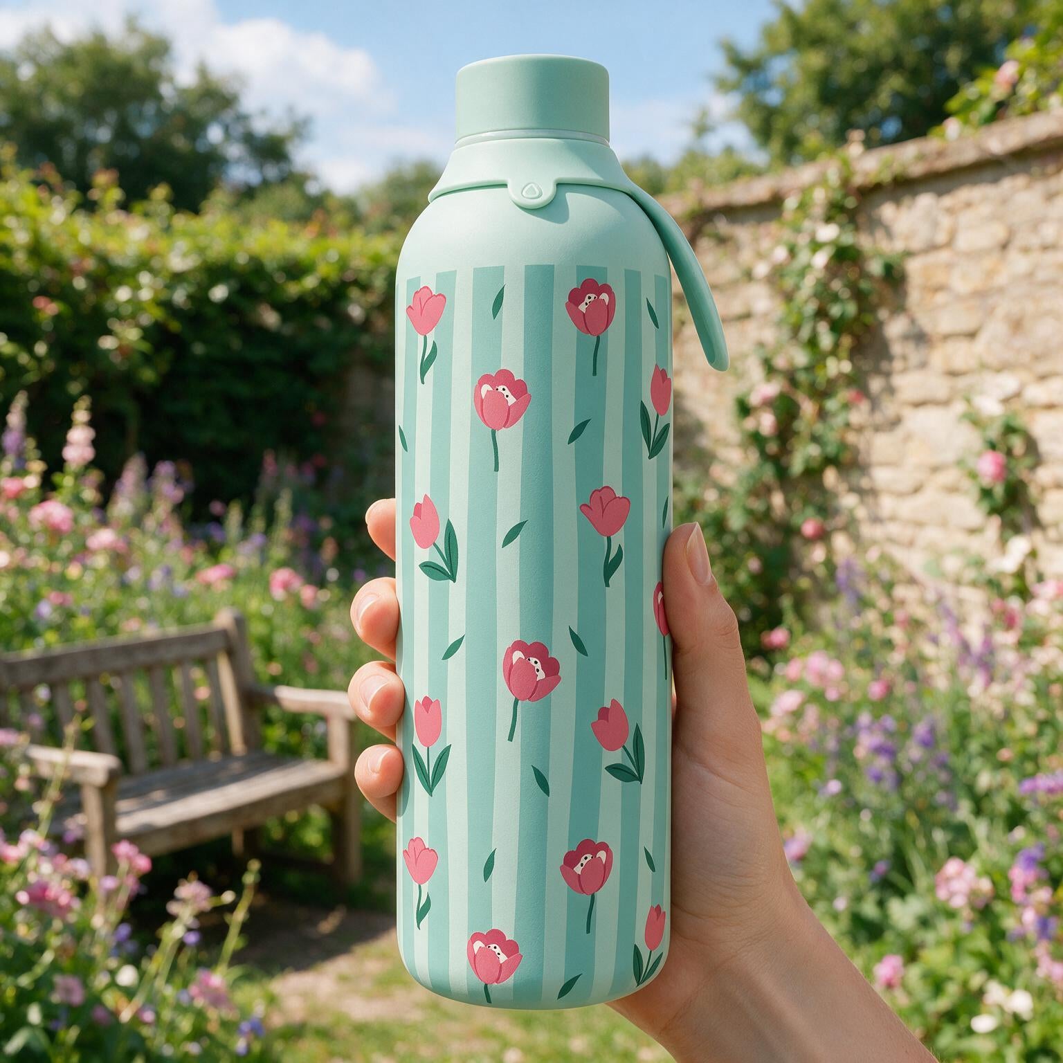 Botella Térmica de Acero Inoxidable con Interior Cerámico y Doble Tapón – Floral Picnic | Aurea
