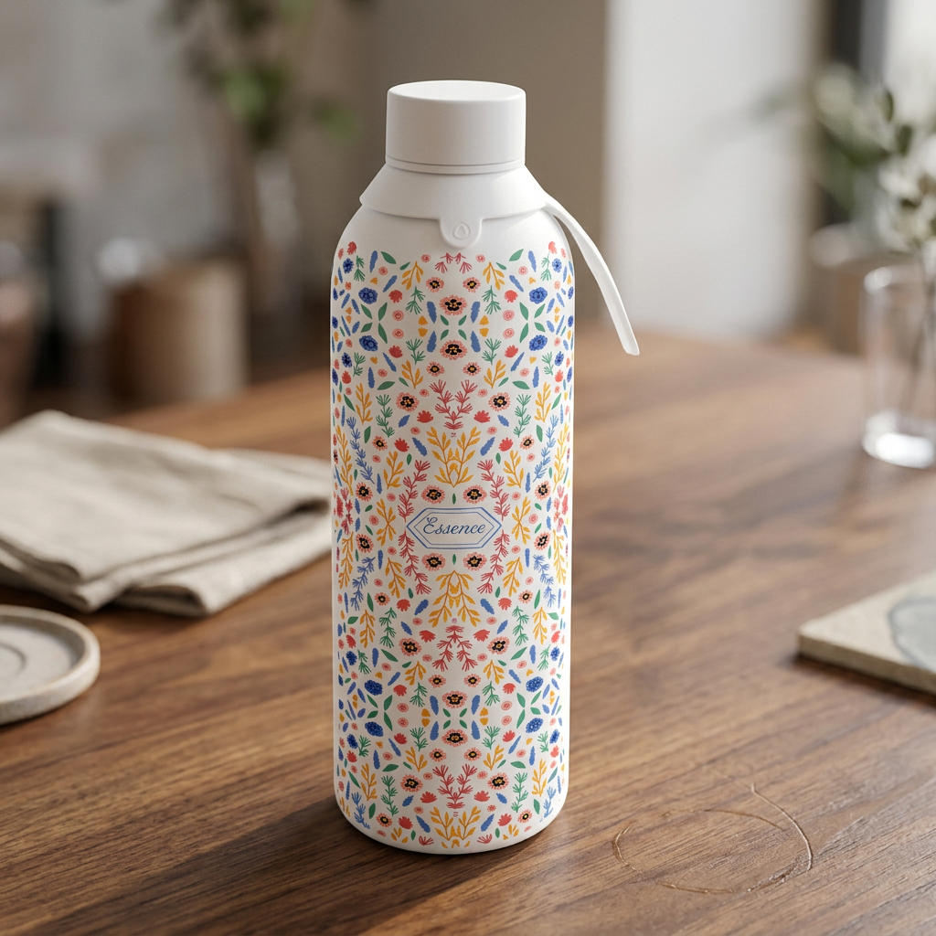 Botella Térmica de Acero Inoxidable con Interior Cerámico y Doble Tapón – Floral Essence | Aurea