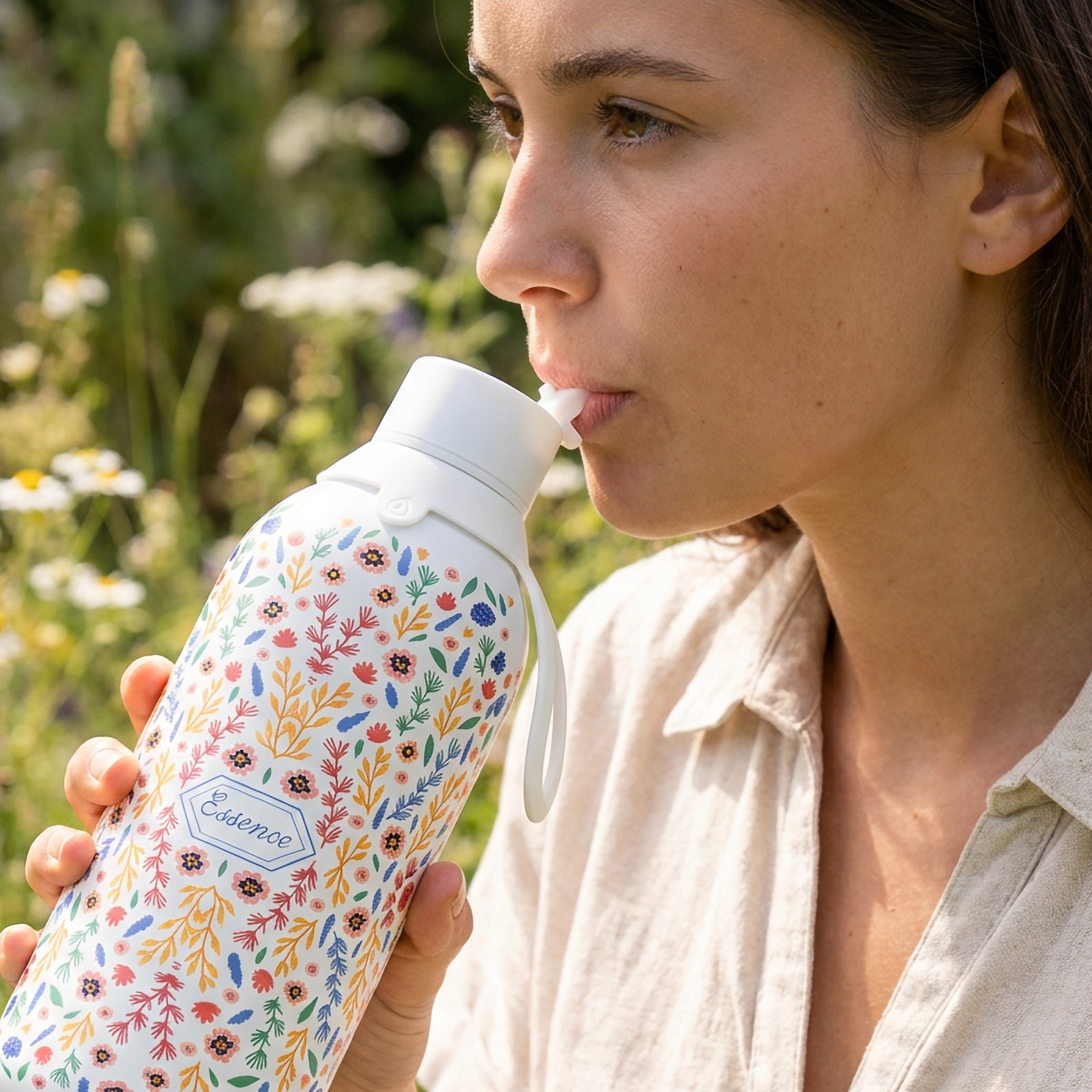 Botella Térmica de Acero Inoxidable con Interior Cerámico y Doble Tapón – Floral Essence | Aurea