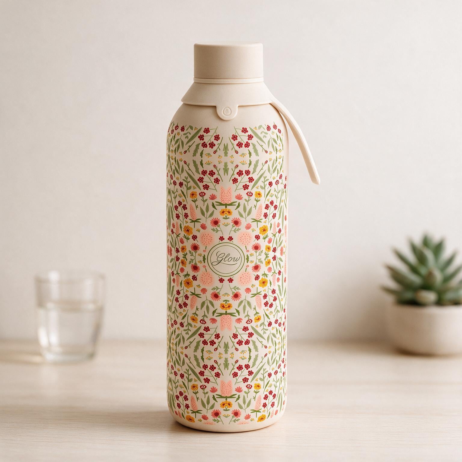 Botella Térmica de Acero Inoxidable con Interior Cerámico y Doble Tapón – Floral Essence | Aurea