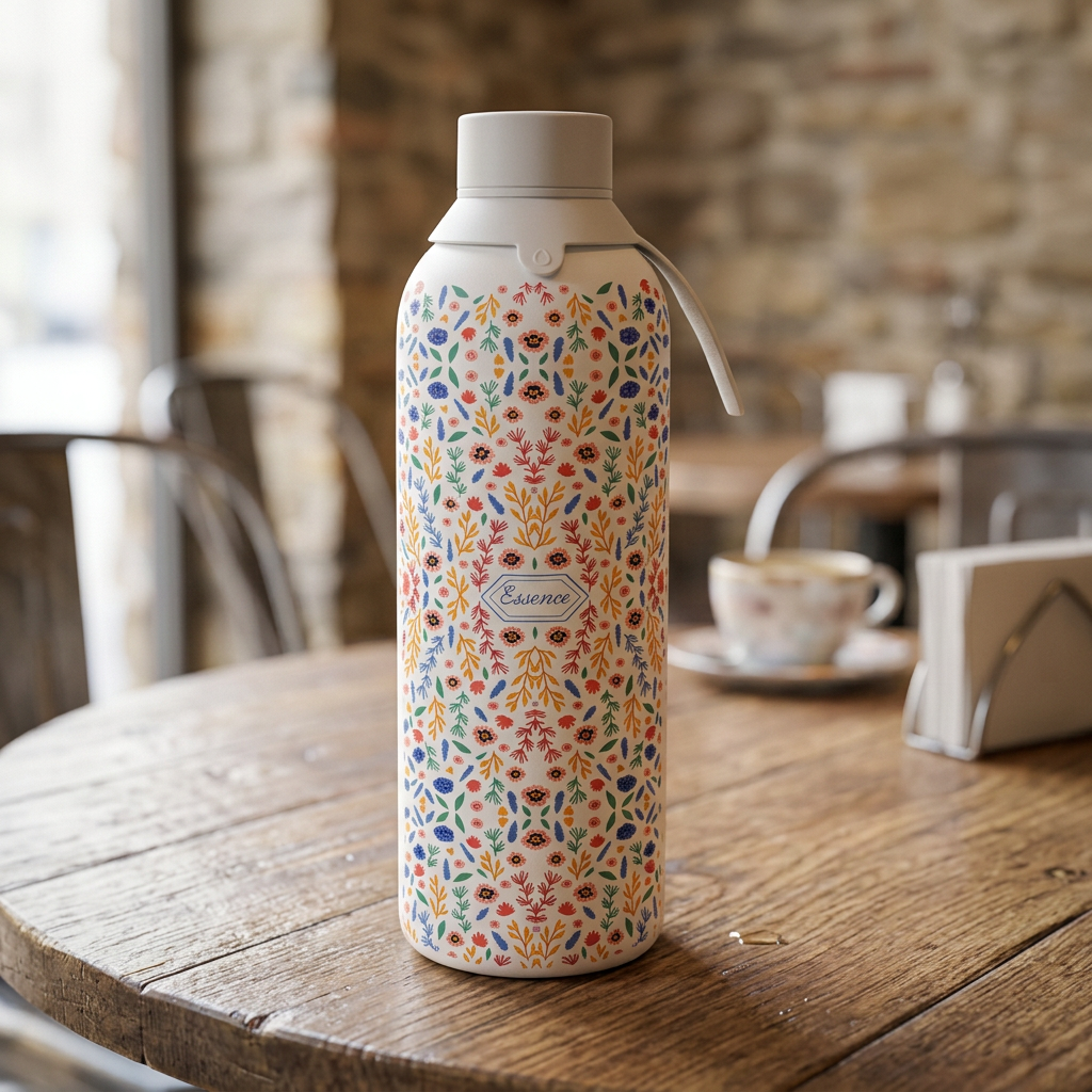 Botella Térmica de Acero Inoxidable con Interior Cerámico y Doble Tapón – Floral Essence | Aurea