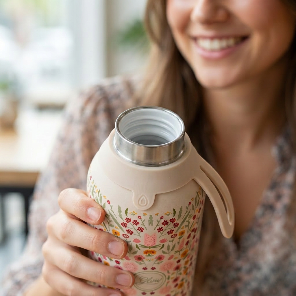 Botella Térmica de Acero Inoxidable con Interior Cerámico y Doble Tapón – Floral Essence | Aurea