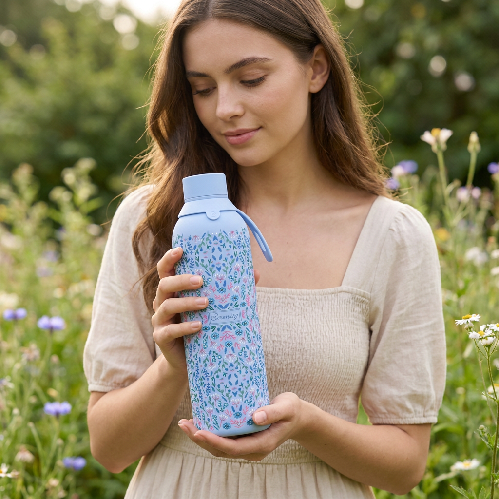Botella Térmica de Acero Inoxidable con Interior Cerámico y Doble Tapón – Floral Essence | Aurea