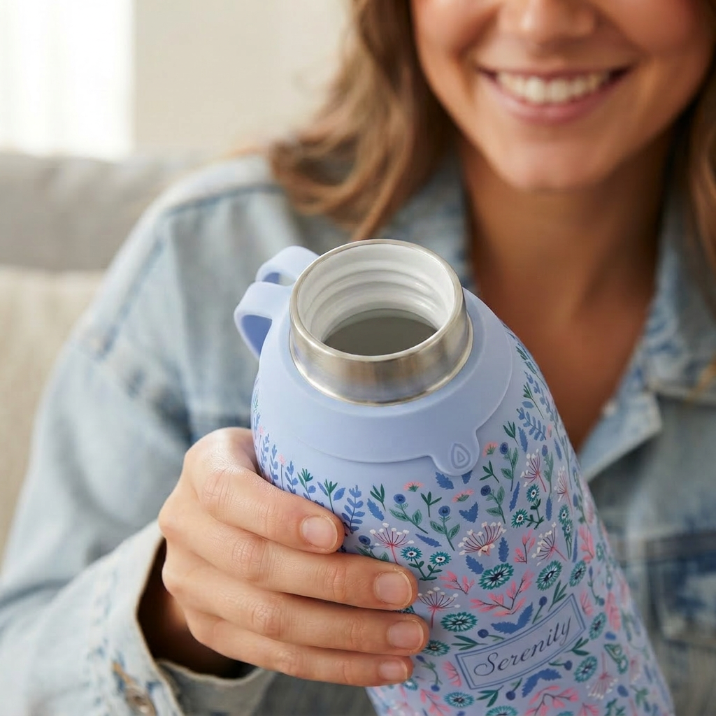 Botella Térmica de Acero Inoxidable con Interior Cerámico y Doble Tapón – Floral Essence | Aurea