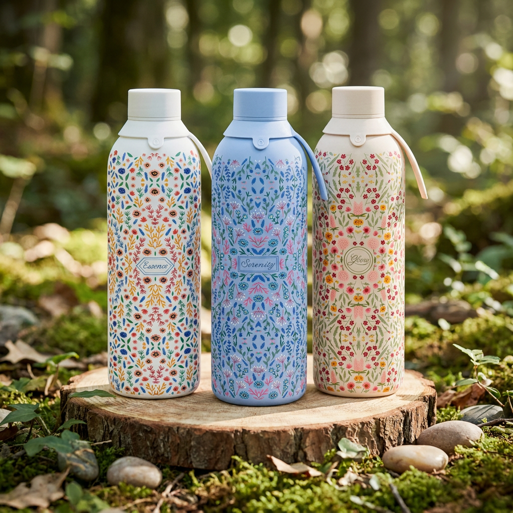 Botella Térmica de Acero Inoxidable con Interior Cerámico y Doble Tapón – Floral Essence | Aurea