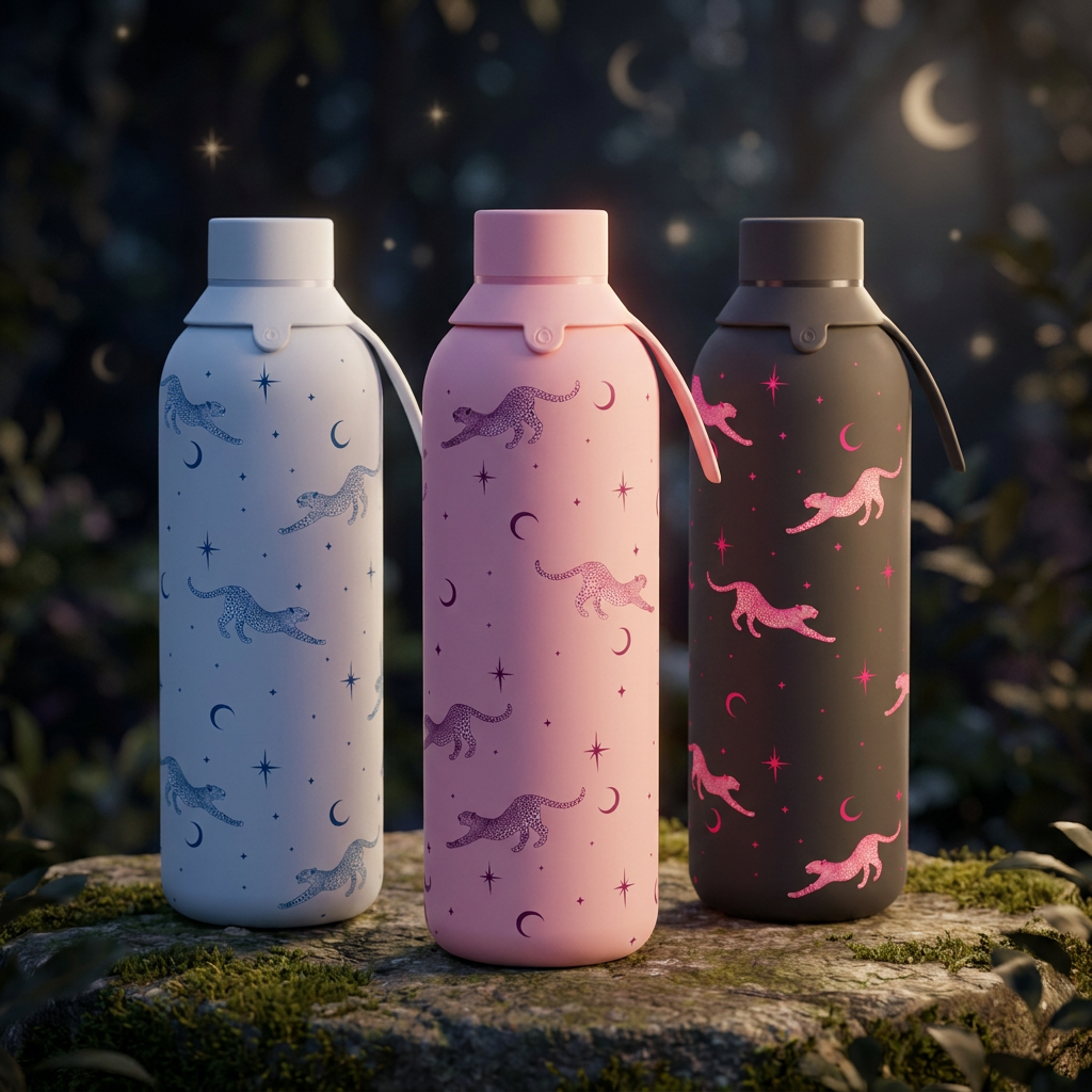 Botella Térmica de Acero Inoxidable con Interior Cerámico y Doble Tapón – Mystic Leopard | Aurea