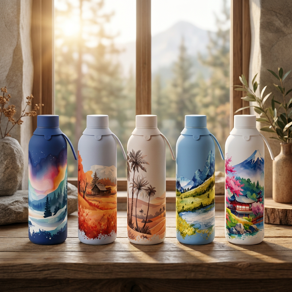 Botella Térmica de Acero Inoxidable con Interior Cerámico y Doble Tapón – Travel Dreams | Aurea