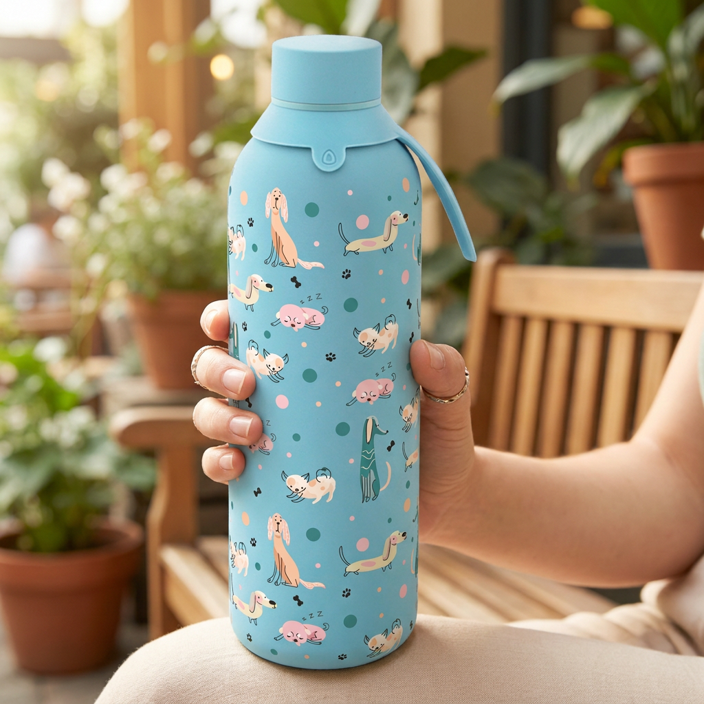 Botella Térmica de Acero Inoxidable con Interior Cerámico y Doble Tapón – Dot & Woof | Aurea
