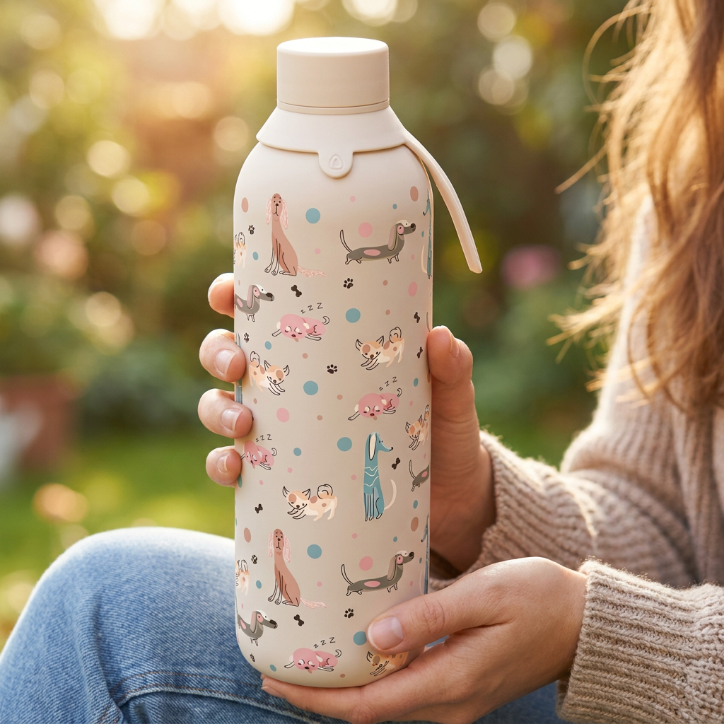 Botella Térmica de Acero Inoxidable con Interior Cerámico y Doble Tapón – Dot & Woof | Aurea
