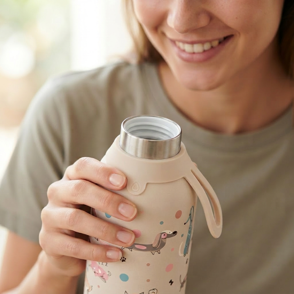 Botella Térmica de Acero Inoxidable con Interior Cerámico y Doble Tapón – Dot & Woof | Aurea