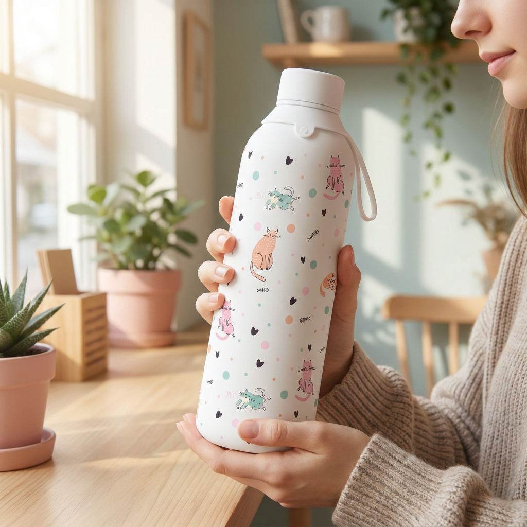 Botella Térmica de Acero Inoxidable con Interior Cerámico y Doble Tapón – Dot & Meow | Aurea