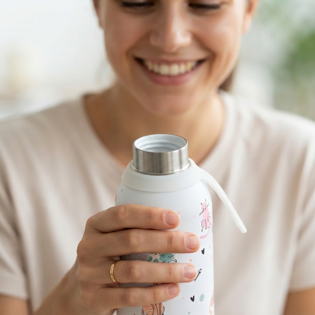 Botella Térmica de Acero Inoxidable con Interior Cerámico y Doble Tapón – Dot & Meow | Aurea