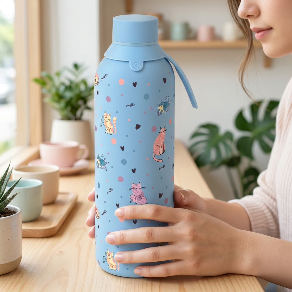 Botella Térmica de Acero Inoxidable con Interior Cerámico y Doble Tapón – Dot & Meow | Aurea