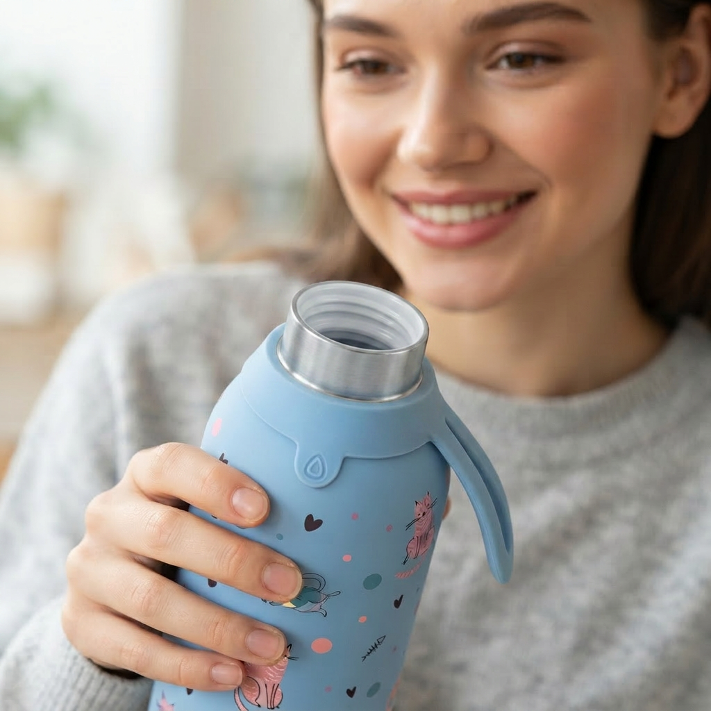 Botella Térmica de Acero Inoxidable con Interior Cerámico y Doble Tapón – Dot & Meow | Aurea