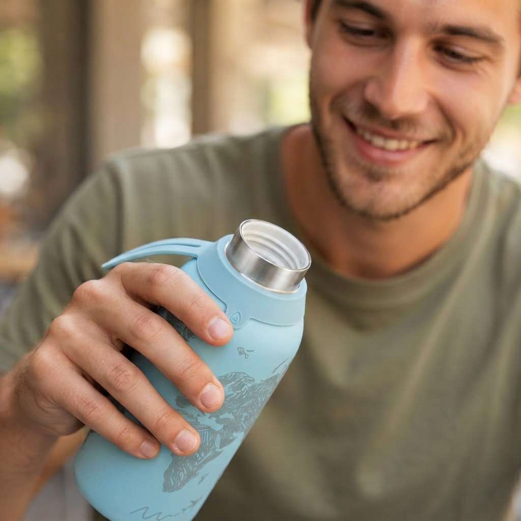 Botella Térmica de Acero Inoxidable con Interior Cerámico y Doble Tapón – Sketch Maps | Aurea