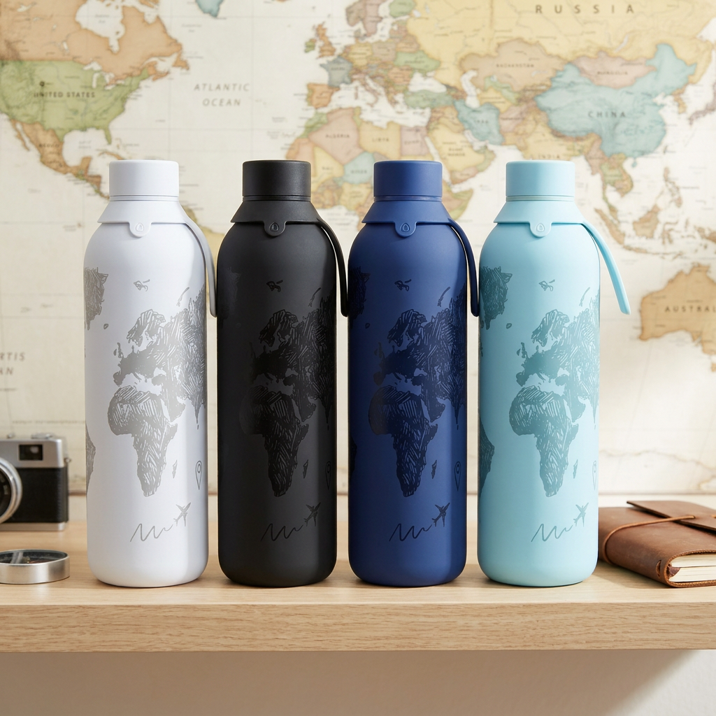 Botella Térmica de Acero Inoxidable con Interior Cerámico y Doble Tapón – Sketch Maps | Aurea