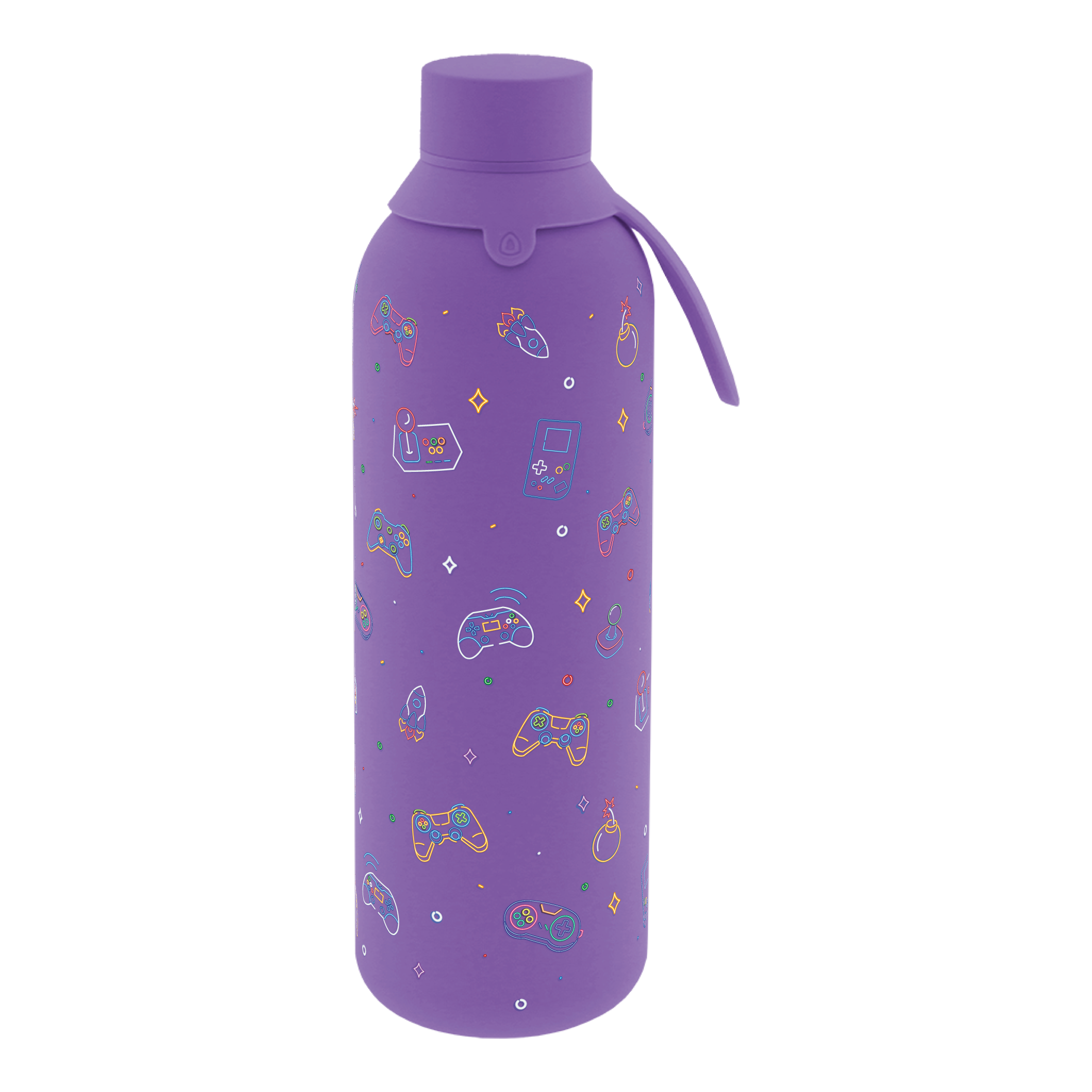 Botella Térmica de Acero Inoxidable con Interior Cerámico y Doble Tapón – Neon Gamer | Aurea