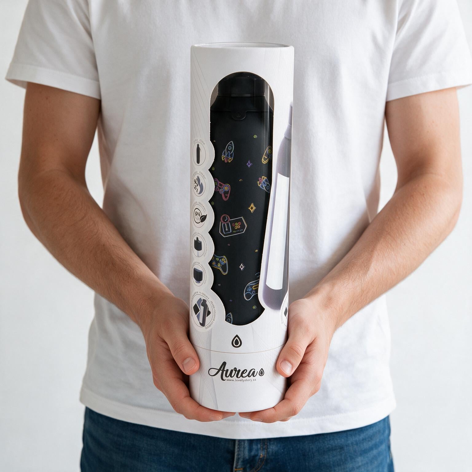 Botella Térmica de Acero Inoxidable con Interior Cerámico y Doble Tapón – Neon Gamer | Aurea