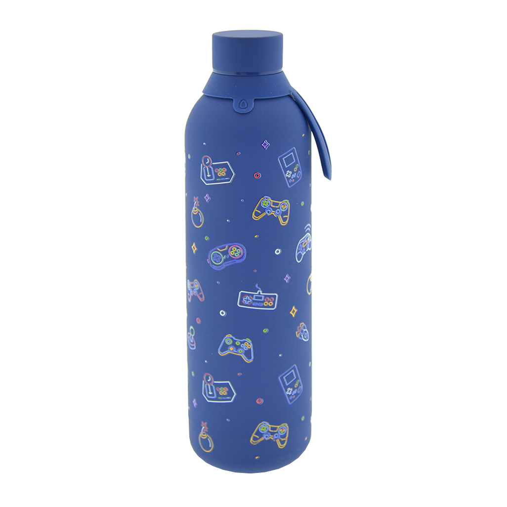 Botella Térmica de Acero Inoxidable con Interior Cerámico y Doble Tapón – Neon Gamer | Aurea