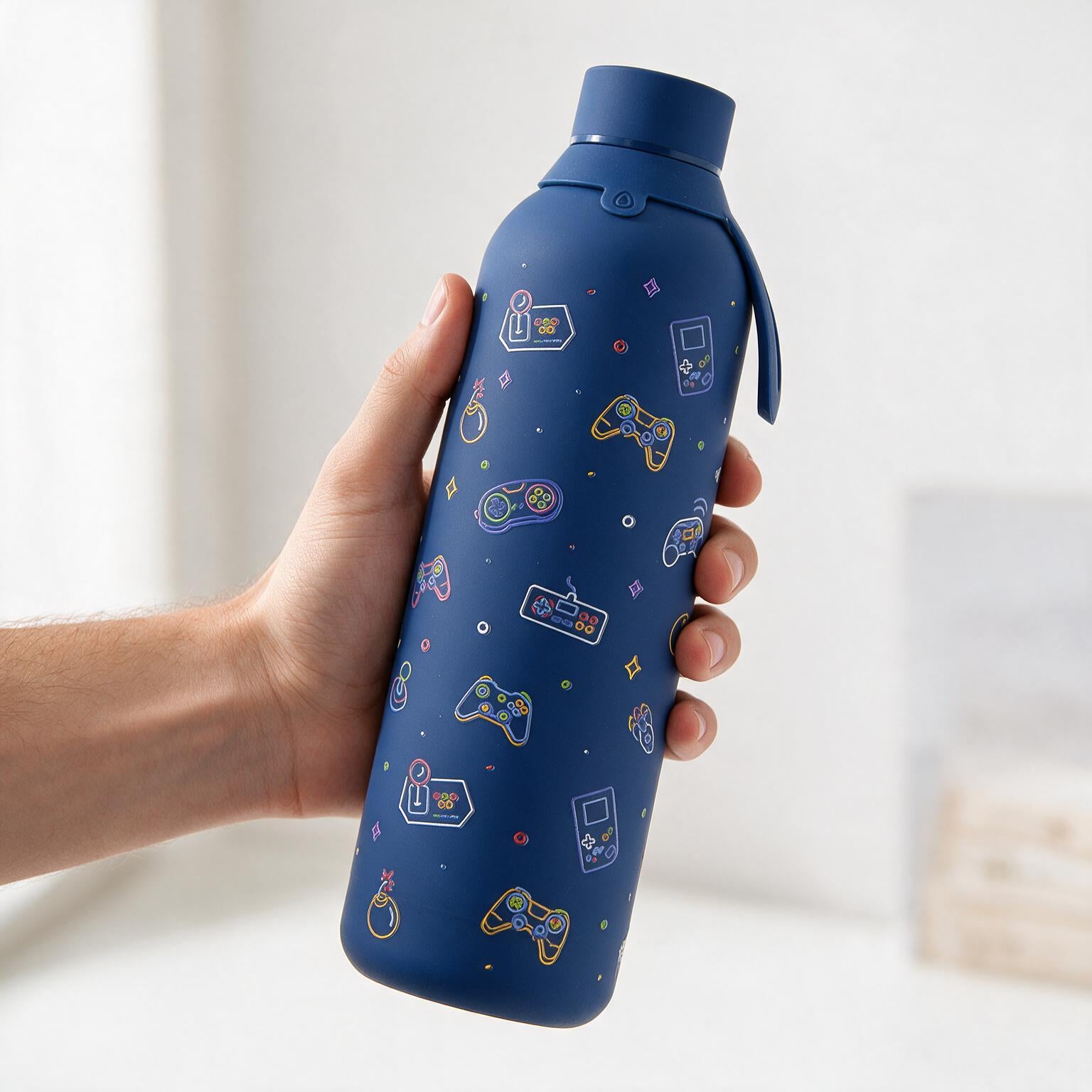 Botella Térmica de Acero Inoxidable con Interior Cerámico y Doble Tapón – Neon Gamer | Aurea