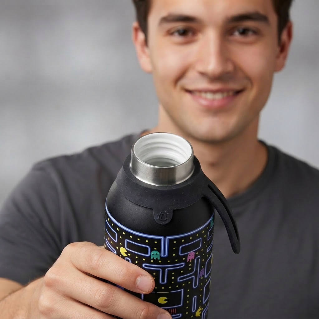 Botella Térmica de Acero Inoxidable con Interior Cerámico y Doble Tapón – Pixel Run | Aurea