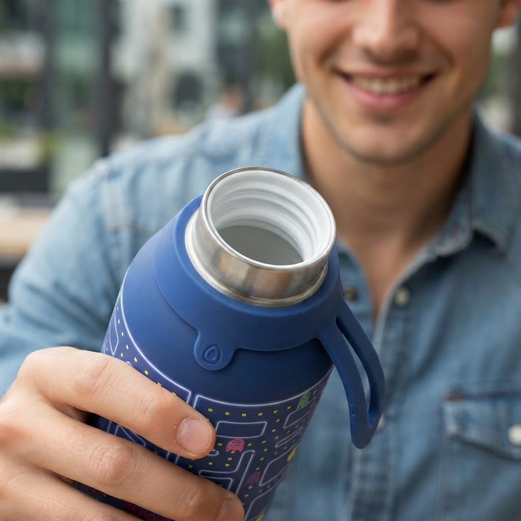 Botella Térmica de Acero Inoxidable con Interior Cerámico y Doble Tapón – Pixel Run | Aurea